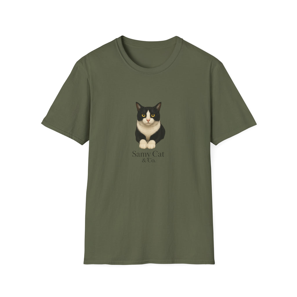 Tuxedo Cat Graphic Tee — Cute “Sammy Cat” Portrait T-Shirt