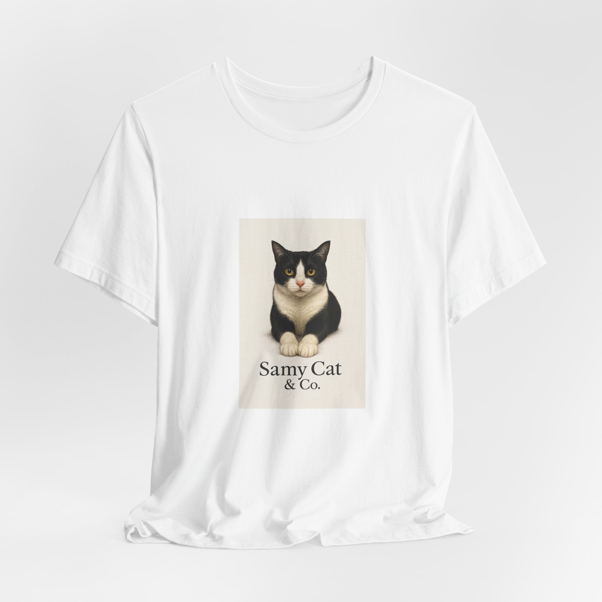 Samy Cat & Co. T-Shirt — Vintage Black & White Cat Graphic Tee