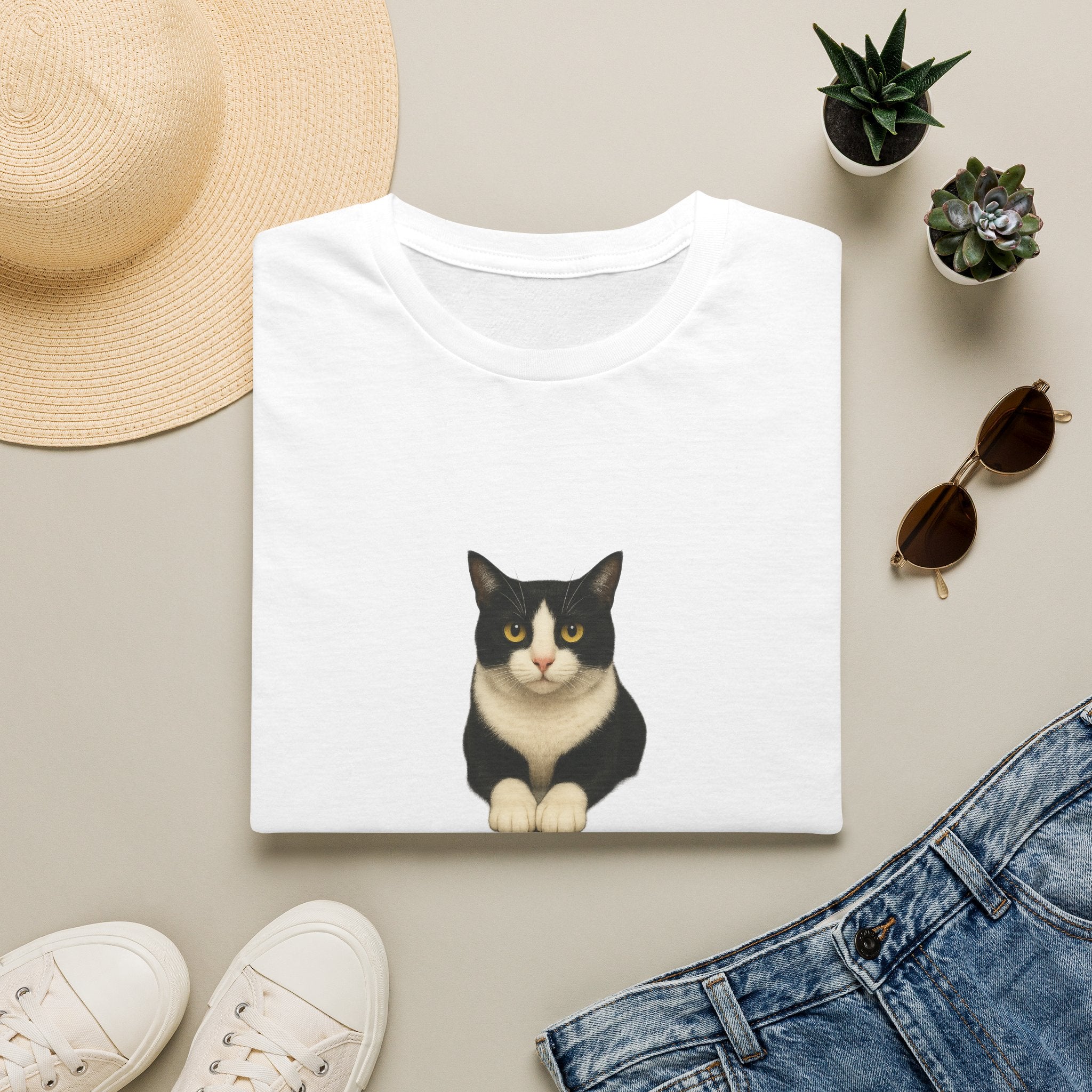 Tuxedo Cat Graphic Tee — Cute “Sammy Cat” Portrait T-Shirt