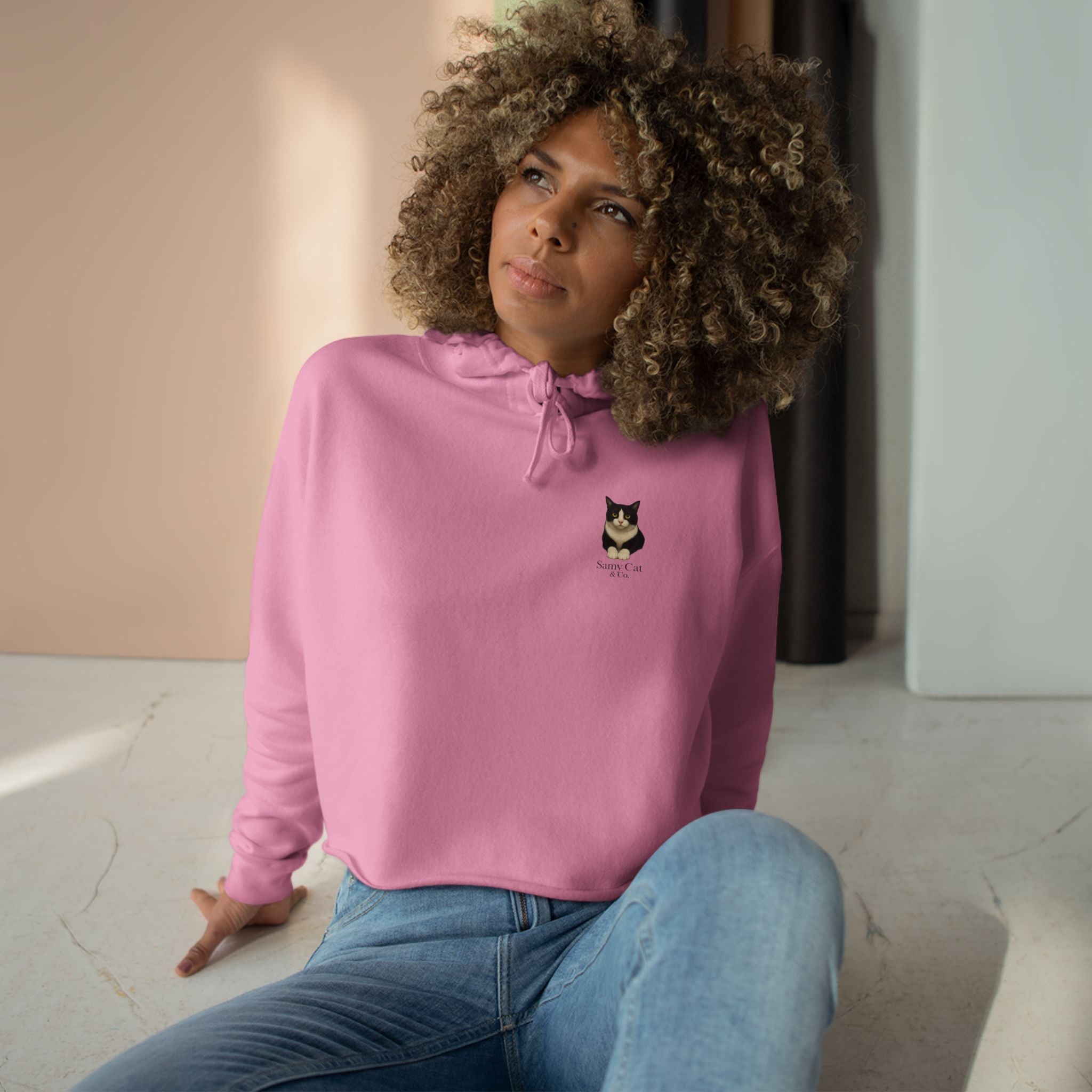 Minimal Samy Cat Graphic Cropped Sweatshirt