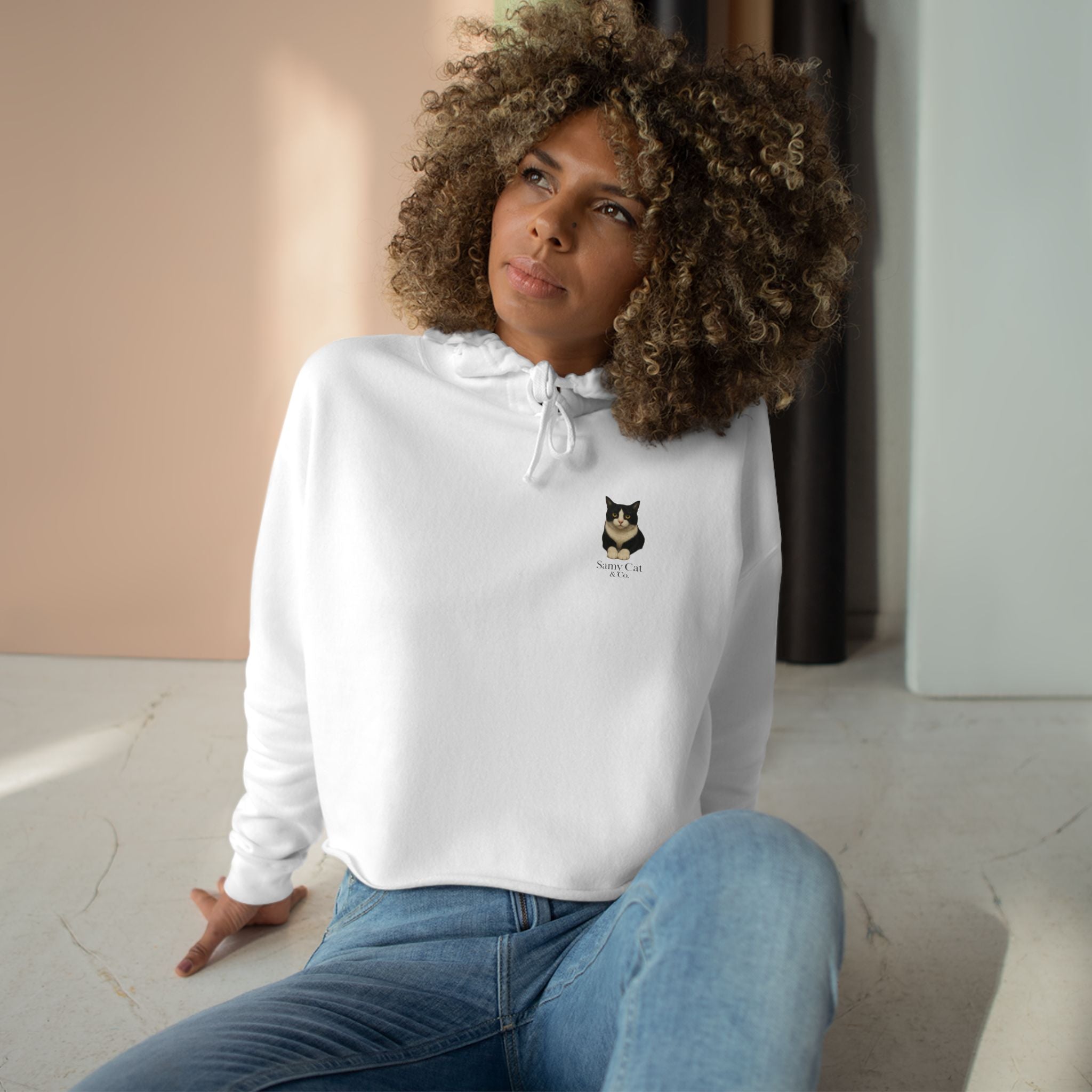 Minimal Samy Cat Graphic Cropped Sweatshirt