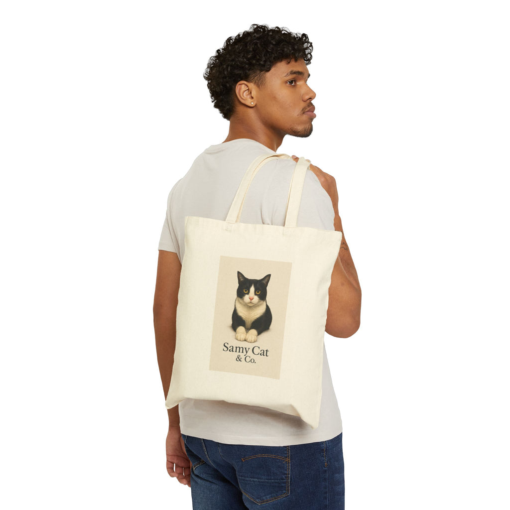 Tuxedo Cat Illustration Tote Bag | Samy Cat & Co. Canvas Tote