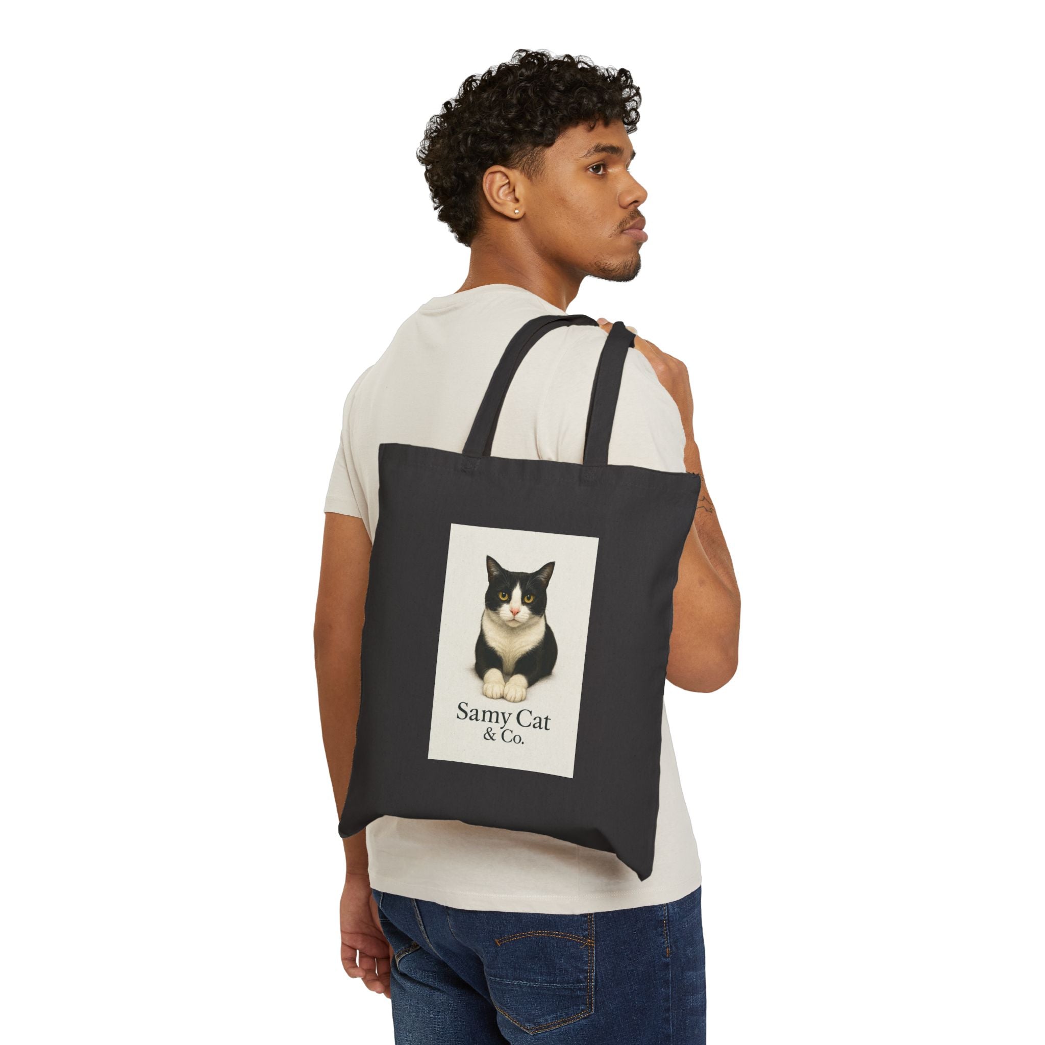 Tuxedo Cat Illustration Tote Bag | Samy Cat & Co. Canvas Tote